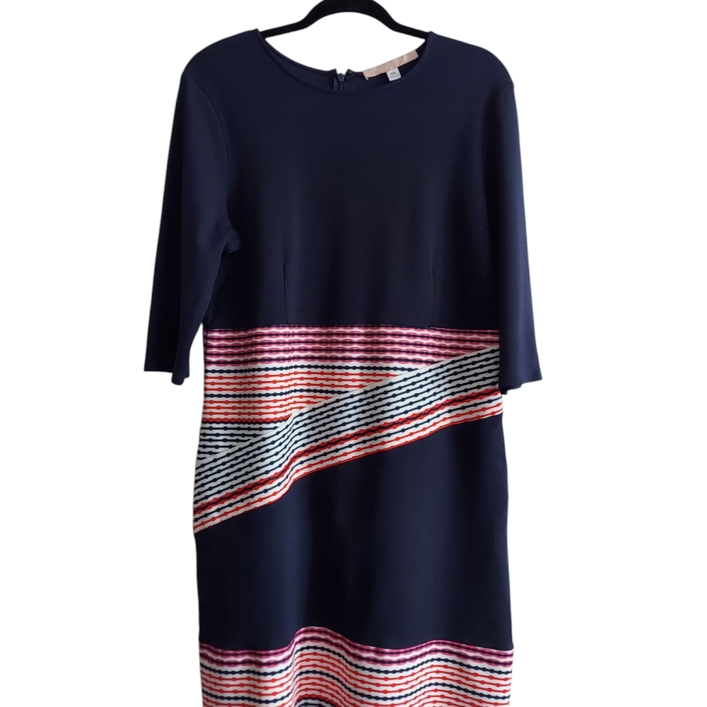 Hutch Blue Asymmetrical Sheath Dress 3/4 Sleeve Crew Neck